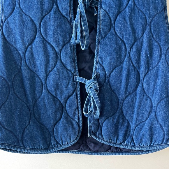 CIDER Quilted Blue Denim Tie Front Vest Women’s Medium Cropped Boxy Fit -western - Picture 2 of 7